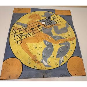 Large Decorative Panel Of An Old Dance Bar In La Pallice La Rochelle By M Martin 1950