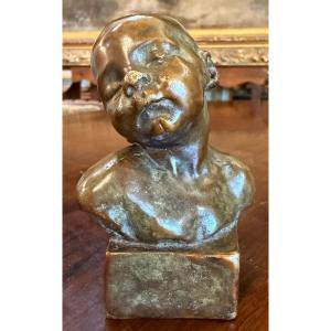 Petite sculpture bronze buste de bébé endormi par Aimé-Jules DALOU vers 1872
