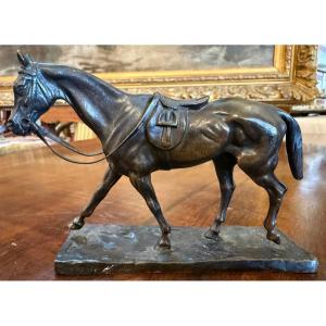 Small Bronze Sculpture Of A Walking Racehorse By Gaston d'Illiers Saint Maur Foundry