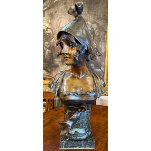 Important Bronze Sculpture Of An Elegant Woman's Bust Wearing A Hat By Van Der Straenten XIXth