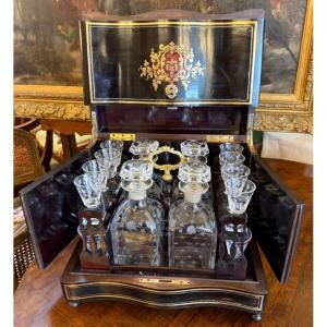 Cave à liqueur marqueterie Boulle et cristal époque Napoléon III milieu XIXème