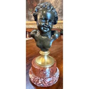 Small Bronze Bust Of A Young Girl, Modeled After Clodion, Late 19th Century