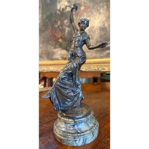 Bronze Sculpture Of A Woman And A Dancing Wolf By Gustave Dussart Late 19th Century