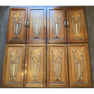 Art Déco 8 portes de bar glacière à décor de vases fleuris vers 1925