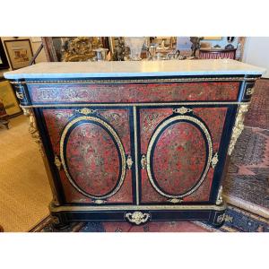 Two-door Sideboard With Boulle Marquetry In Red Tortoiseshell And Brass, From The Napoleon III Period