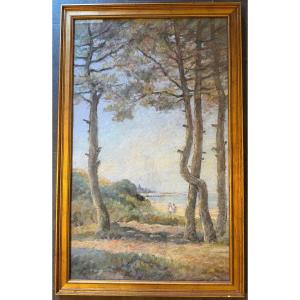 Very Large Pastel Painting Of The Wild Coast Of Royan By Camille Mériot In Rochefort