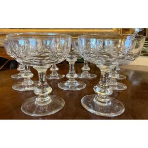 Baccarat, Nine Crystal Champagne Glasses From The End Of XIXth Century