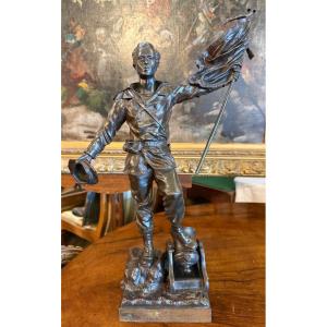 Bronze Military Sculpture Of A Soldier, *in The Name Of France*, By Georges Gueyton, Puits-lachaux, 1893