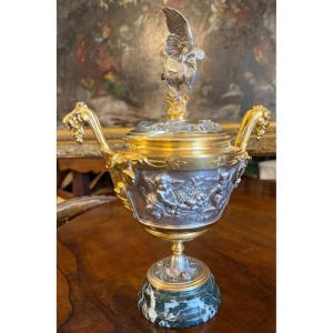 Victor Paillard, Gilt And Silver-plated Covered Bronze Cup Napoléon III Period , 19th Century