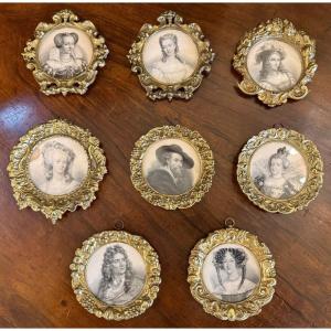 Eight Bronze Photo Medallion Frames For Hanging, From The Napoleon III Era, 19th Century
