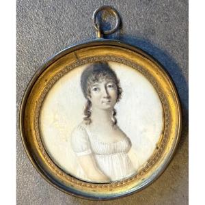 Early 19th-century First Empire-era Miniature Of A Young Woman In A White Dress