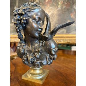 Bronze Sculpture Of A Young Girl With A Dove By C. A. Fraikin Daubrée, Cast In The Mid-19th Century