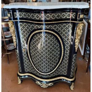 Napoleon III-era Double-curved Sideboard With Elaborate Mother-of-pearl And Brass Marquetry