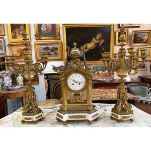 Important Gilded Bronze And Marble Clock Garniture  By Constantin-louis Detouche, Circa 1850