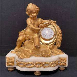 Pendule Montre Bronze Doré Au Bébé Par Denière à Paris XIXème