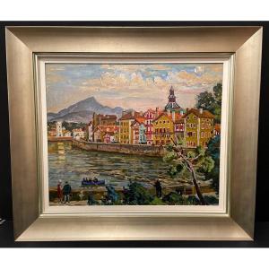 Painting Port Of Saint Jean De Luz By Georges De Sonneville 1946