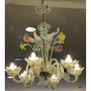 Lustre Murano Venise Italie En Verre Blanc Et Ton Pastel