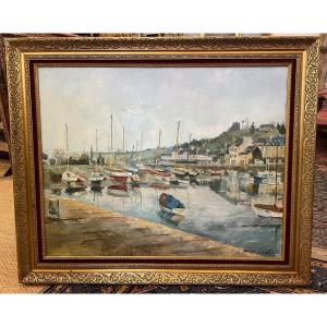 Large Marine Painting Port De Binic Brittany By André Petit