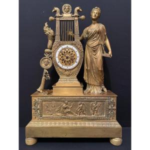 Importante Pendule Lyre 59 cm Bronze Doré Allégorie De La Musique époque Empire 