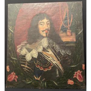 Louis XIII Portrait Painting In Armor Eighteenth Century
