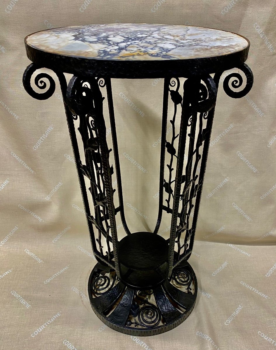 Paul Kiss (1895-1962) Circular Wrought Iron Pedestal Table-photo-1