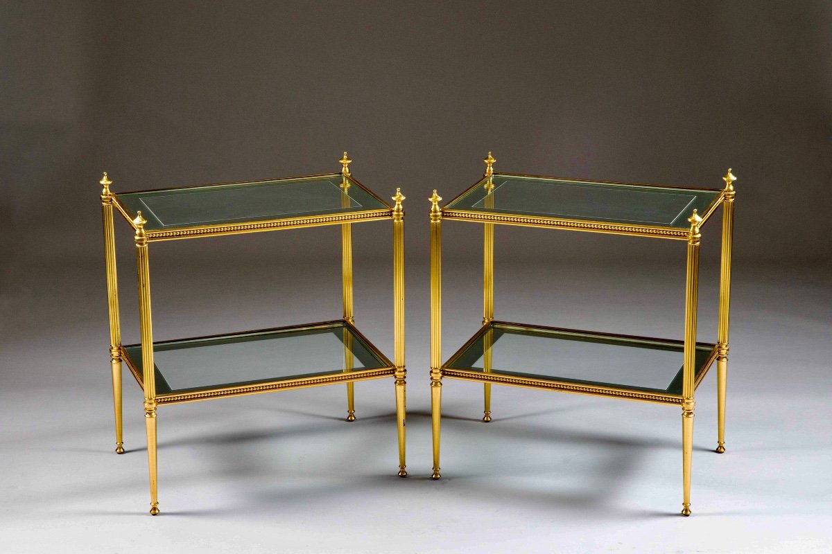Pair Of Neoclassical Brass Side Tables, 1970s