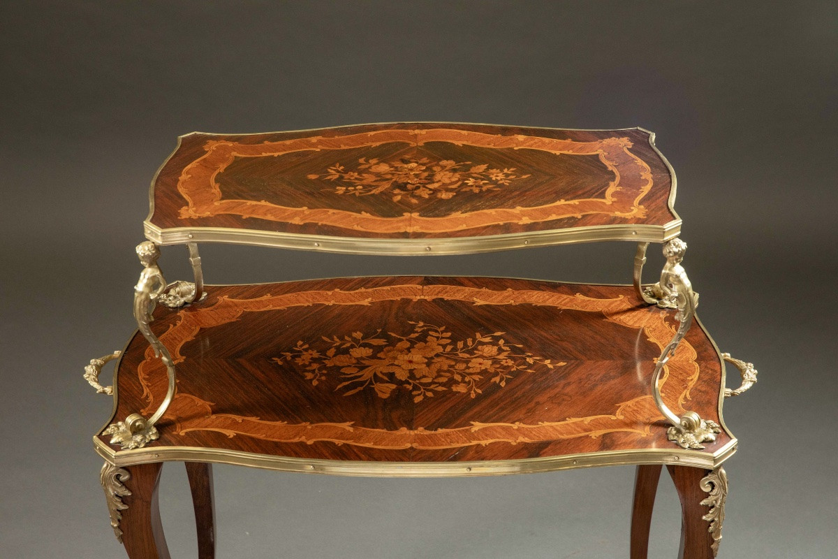 Napoleon III Period Tea Table In Rosewood And Gilded Bronze-photo-2