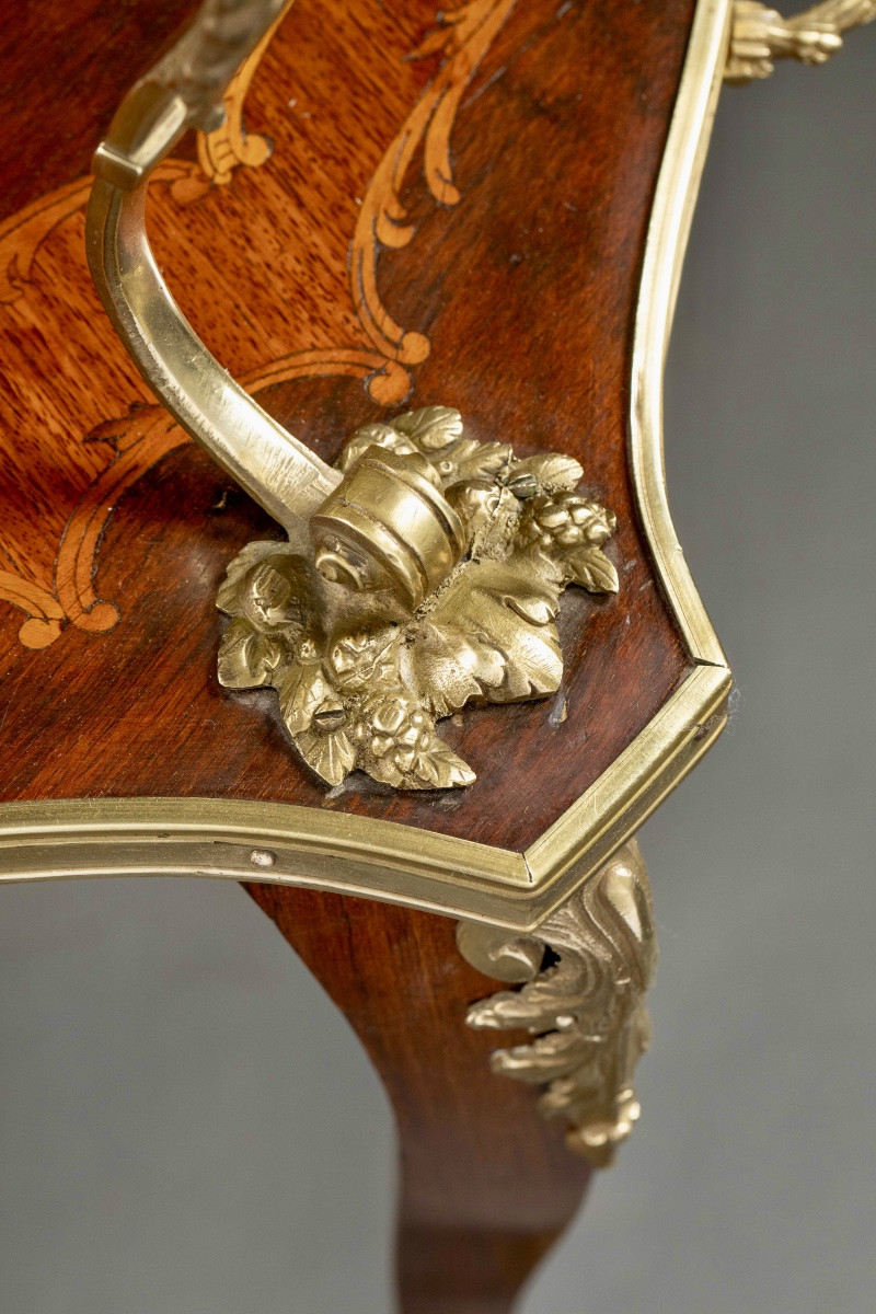 Napoleon III Period Tea Table In Rosewood And Gilded Bronze-photo-4