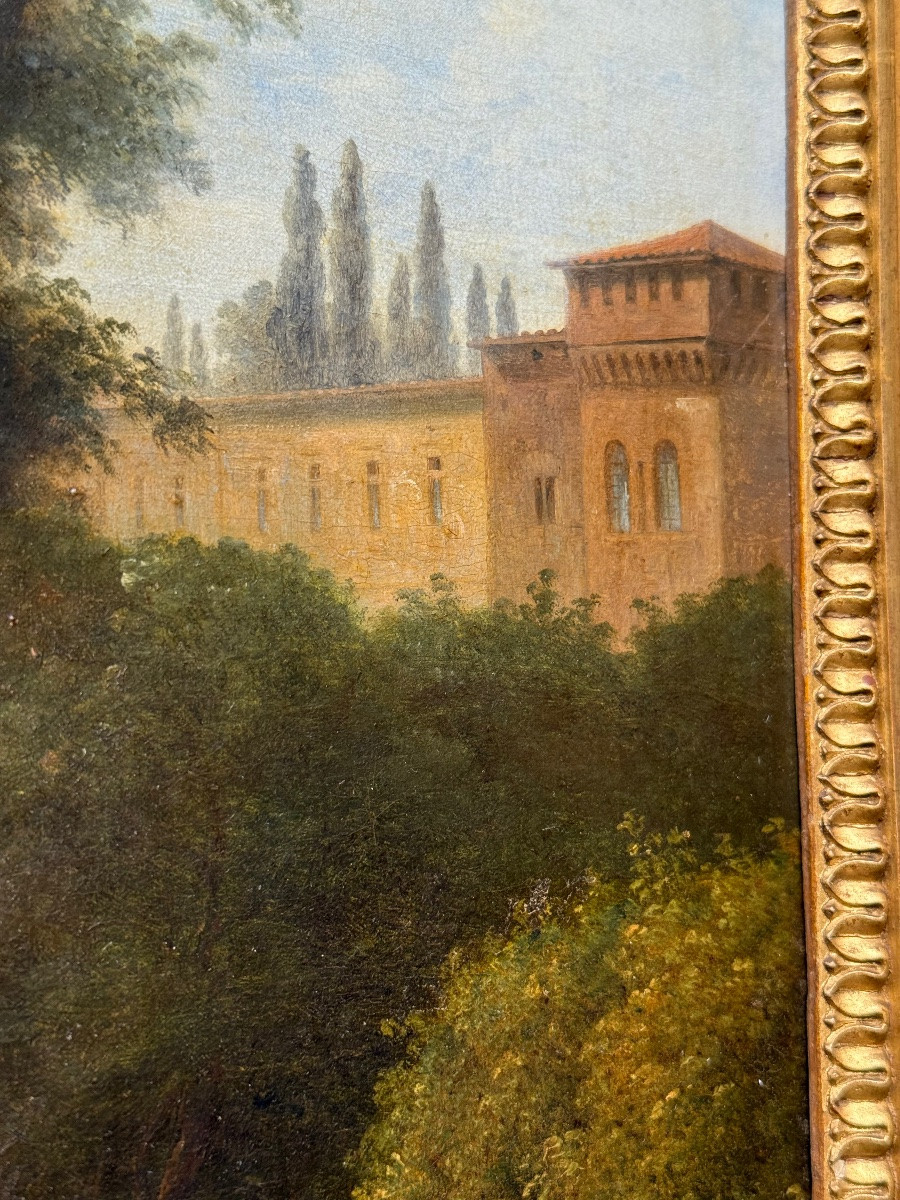 Oil On Canvas, Romantic Scene, 19th Century-photo-2