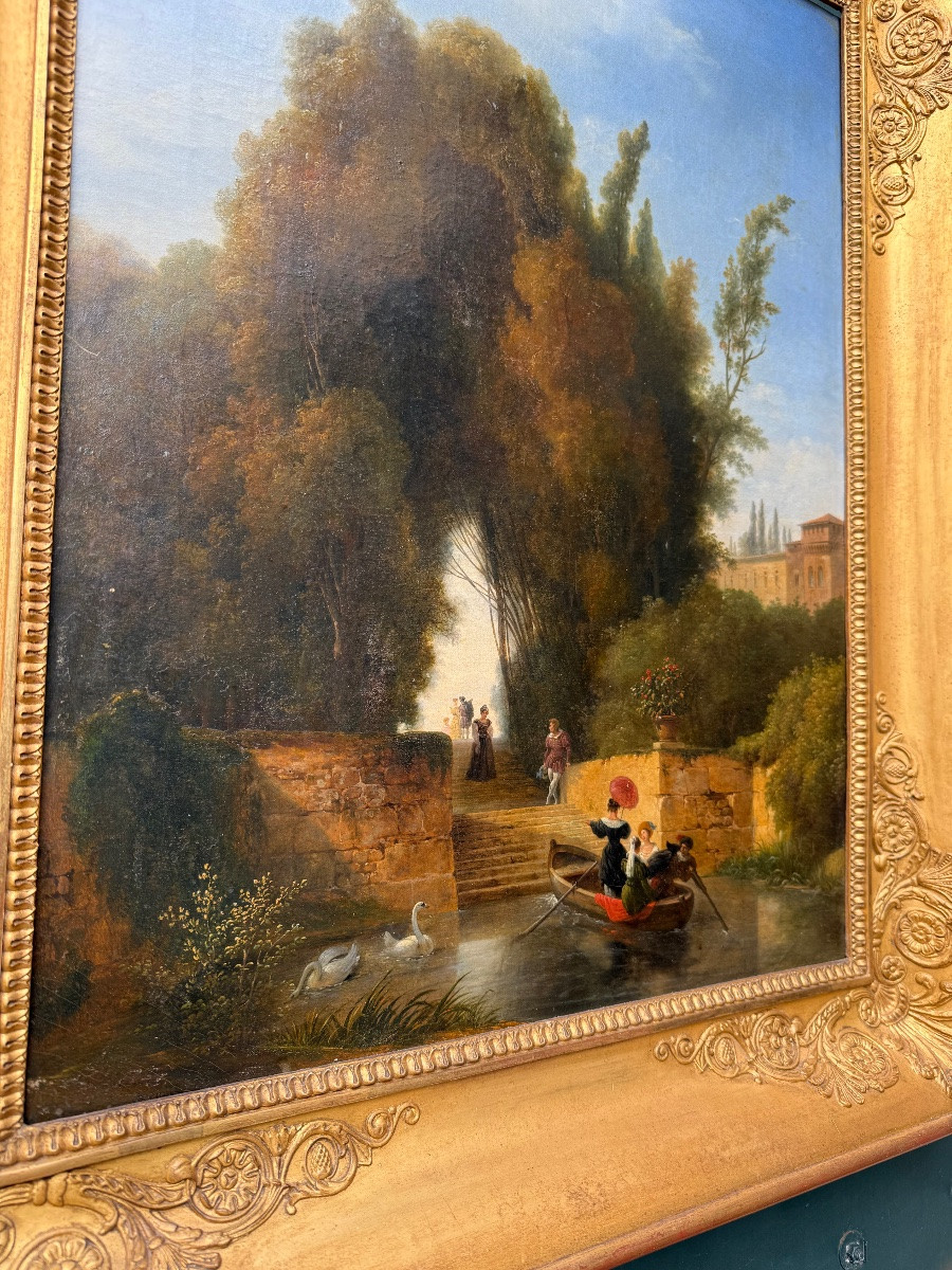 Oil On Canvas, Romantic Scene, 19th Century-photo-4