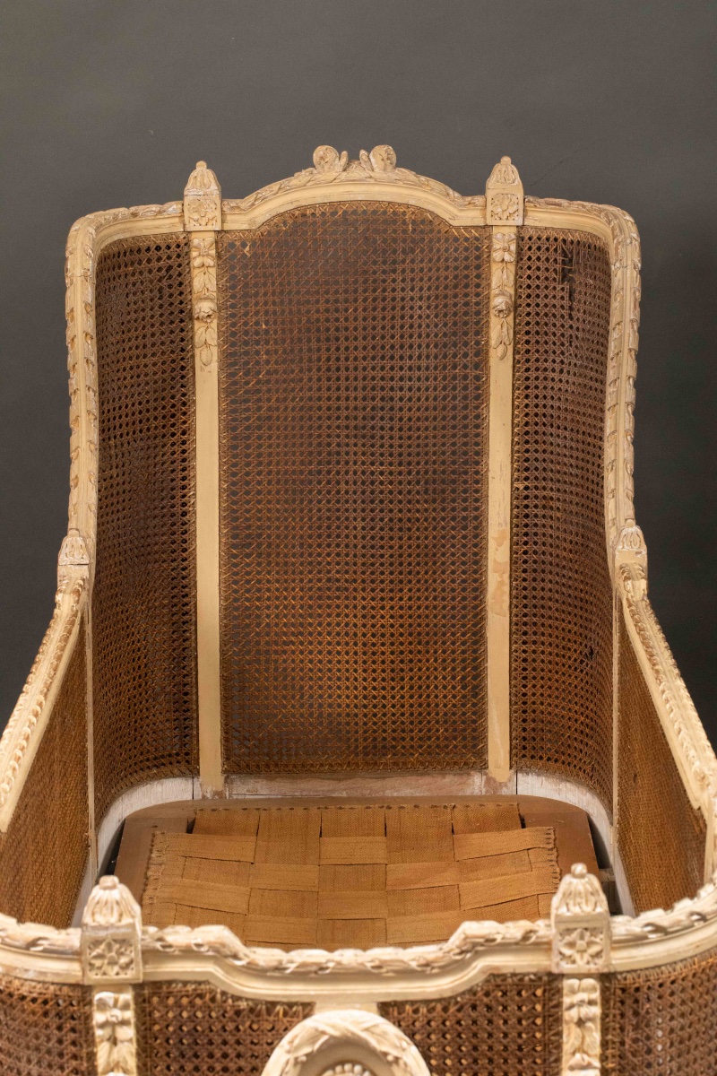 Louis XVI Style Child's Bed With Beige Molded Wood Cane -photo-3
