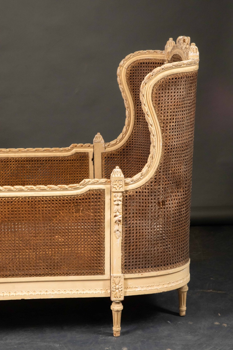Louis XVI Style Child's Bed With Beige Molded Wood Cane -photo-2