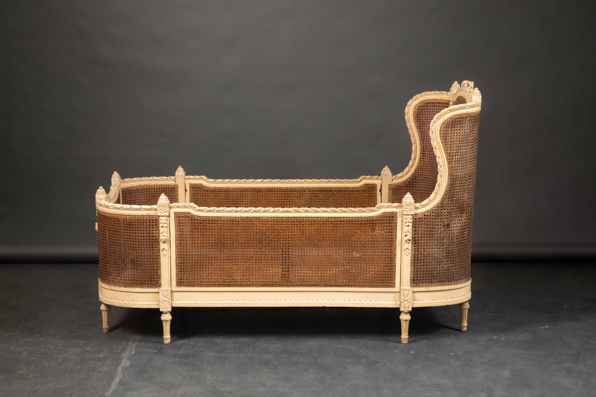 Louis XVI Style Child's Bed With Beige Molded Wood Cane -photo-3