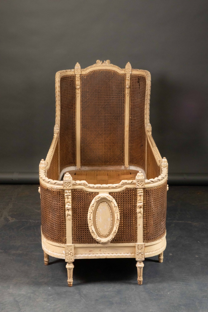 Louis XVI Style Child's Bed With Beige Molded Wood Cane -photo-4