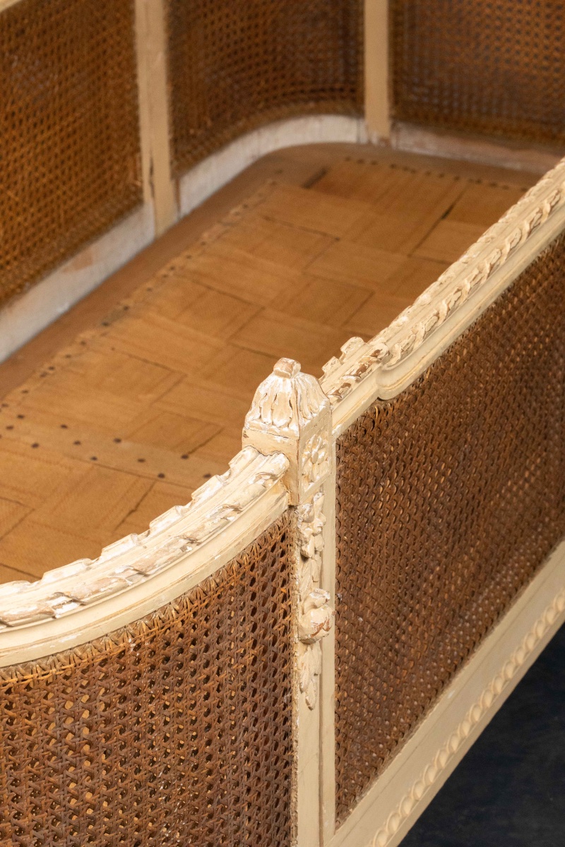 Louis XVI Style Child's Bed With Beige Molded Wood Cane -photo-6