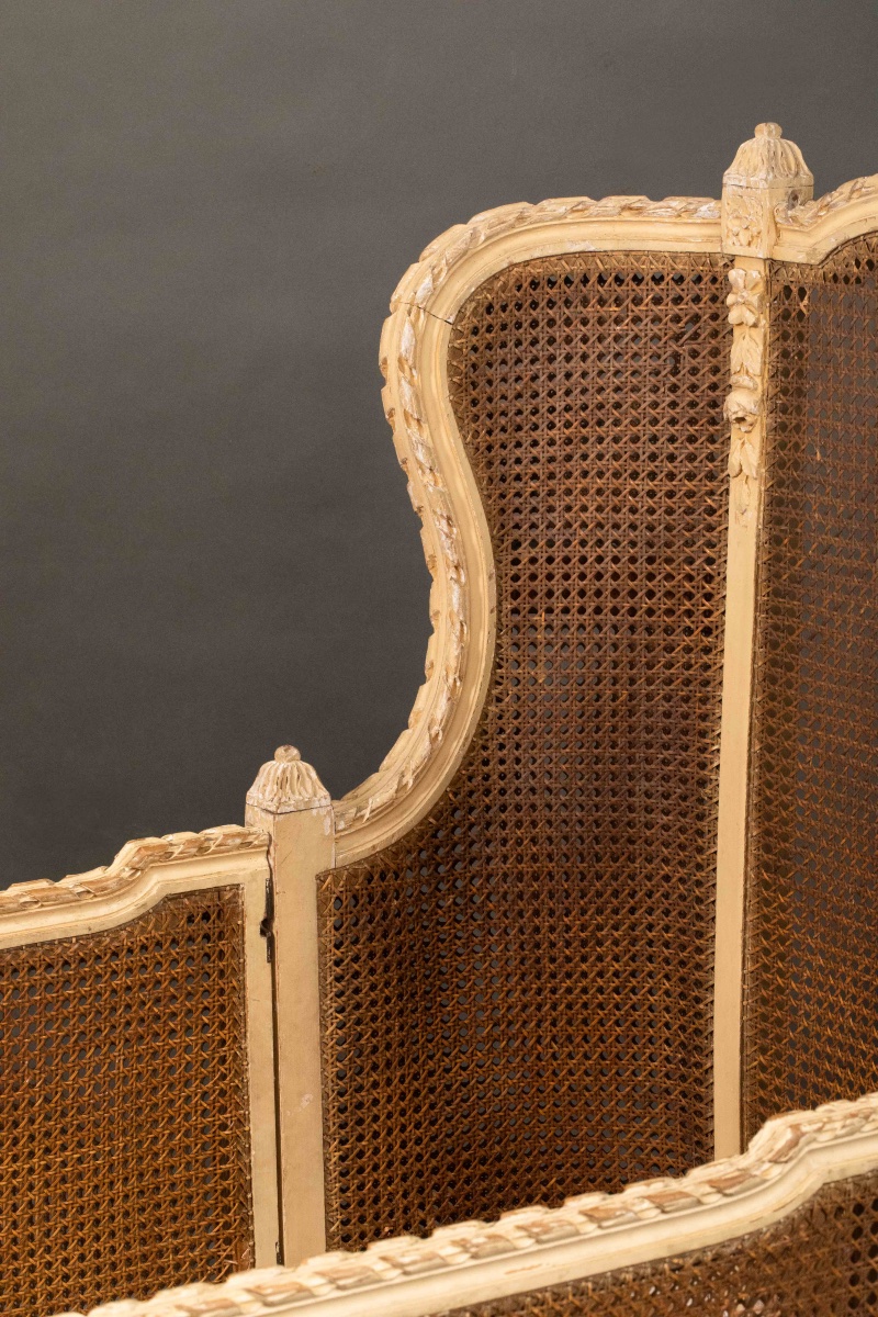 Louis XVI Style Child's Bed With Beige Molded Wood Cane -photo-8