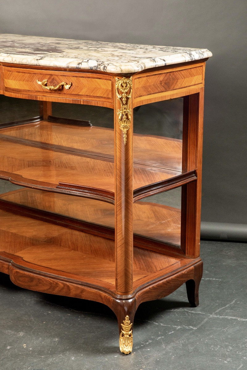 Marquetry And Gilt Bronze Sideboard – Louis XV/louis XVI Style, Late 19th Century-photo-4