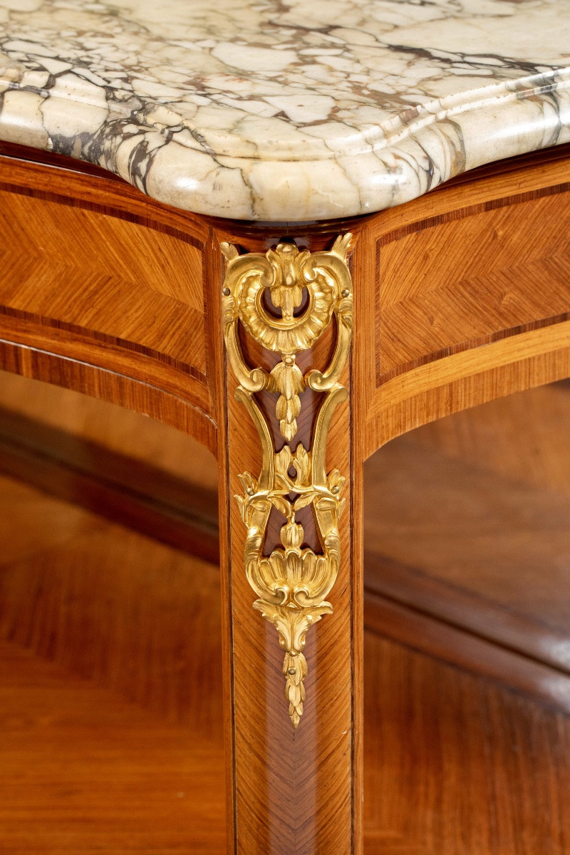 Marquetry And Gilt Bronze Sideboard – Louis XV/louis XVI Style, Late 19th Century-photo-5