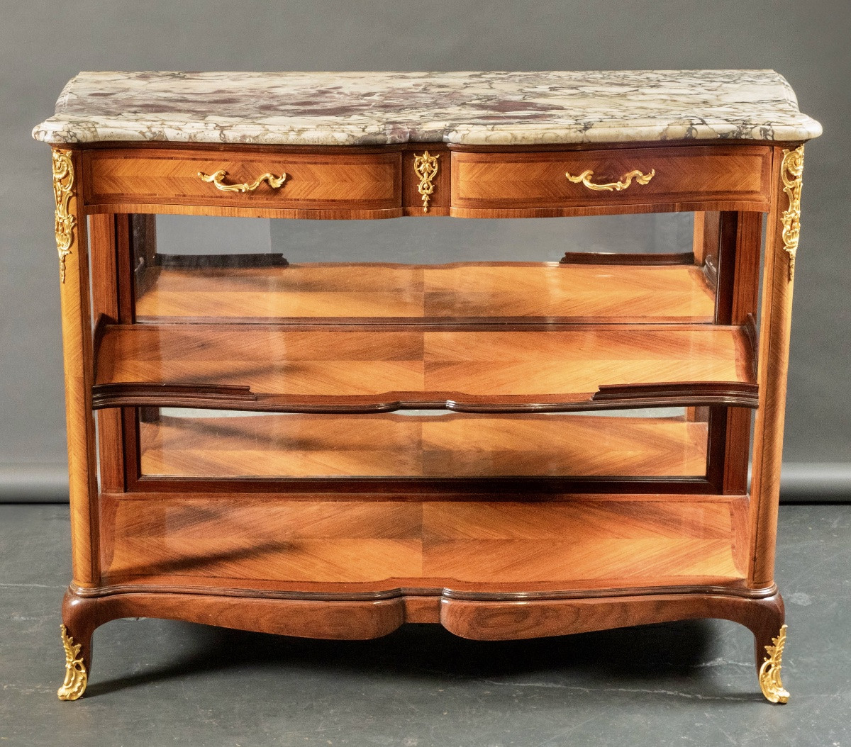 Marquetry And Gilt Bronze Sideboard – Louis XV/louis XVI Style, Late 19th Century-photo-7