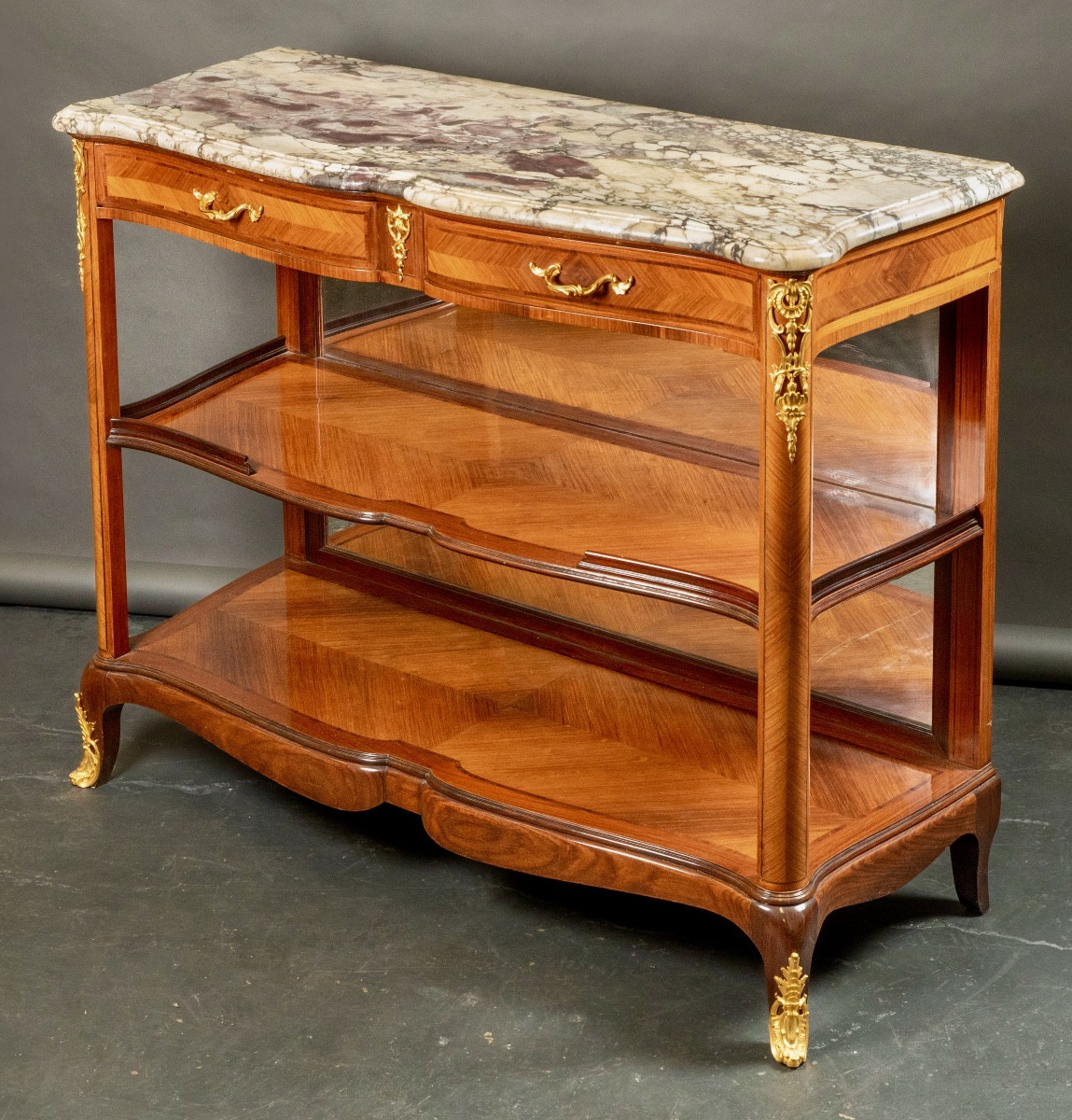Marquetry And Gilt Bronze Sideboard – Louis XV/louis XVI Style, Late 19th Century