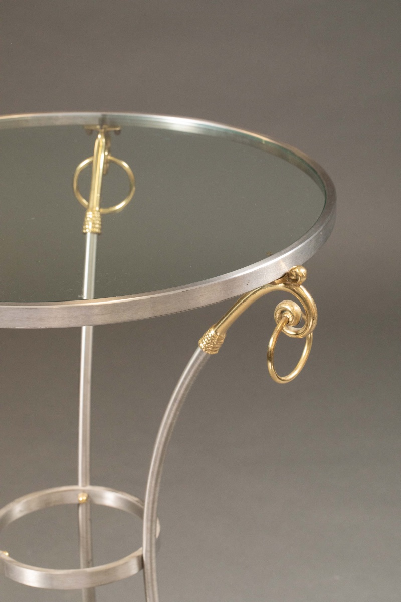Jansen-style Brass And Steel Side Table With Glass Top-photo-2