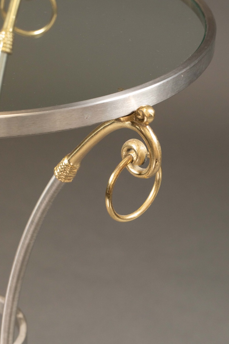 Jansen-style Brass And Steel Side Table With Glass Top-photo-3