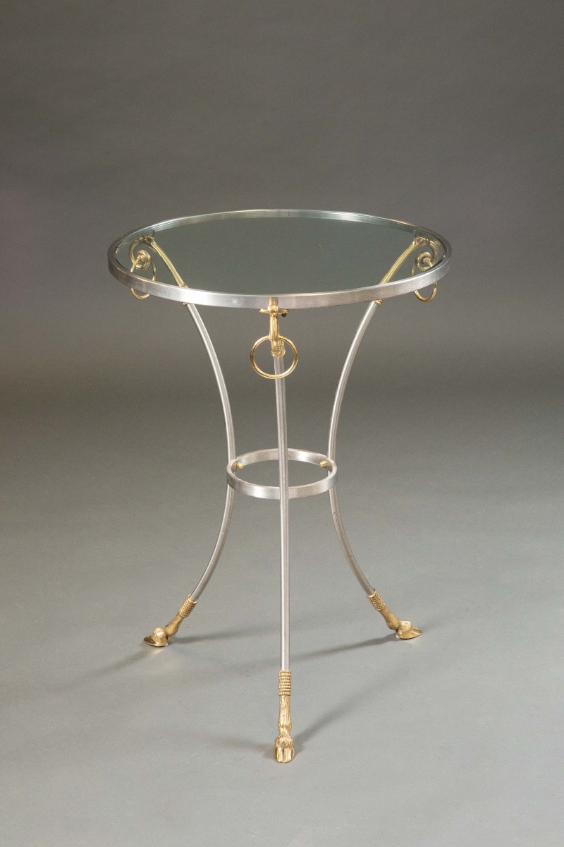 Jansen-style Brass And Steel Side Table With Glass Top-photo-3