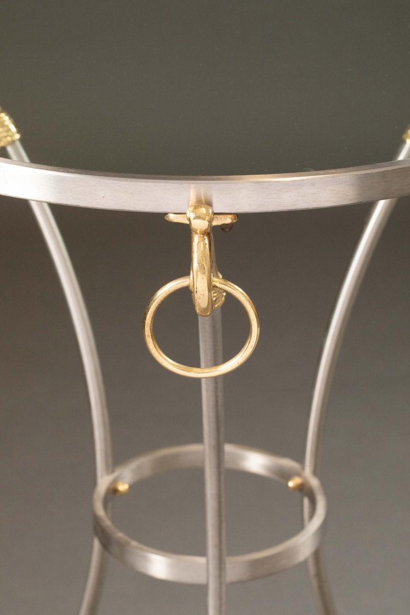 Jansen-style Brass And Steel Side Table With Glass Top-photo-4