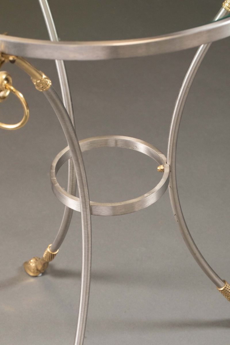 Jansen-style Brass And Steel Side Table With Glass Top-photo-5