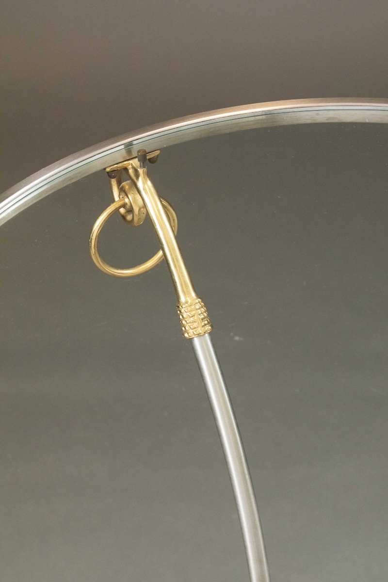 Jansen-style Brass And Steel Side Table With Glass Top-photo-6