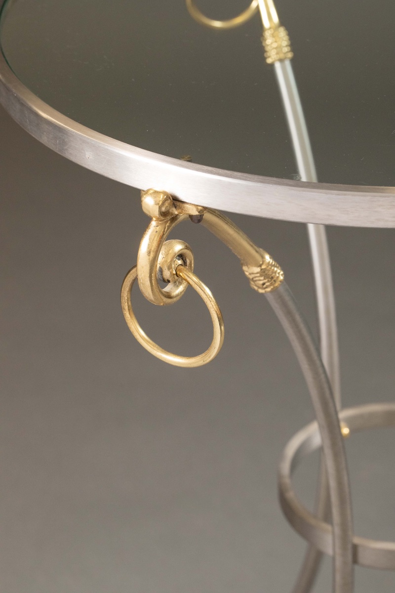 Jansen-style Brass And Steel Side Table With Glass Top-photo-7