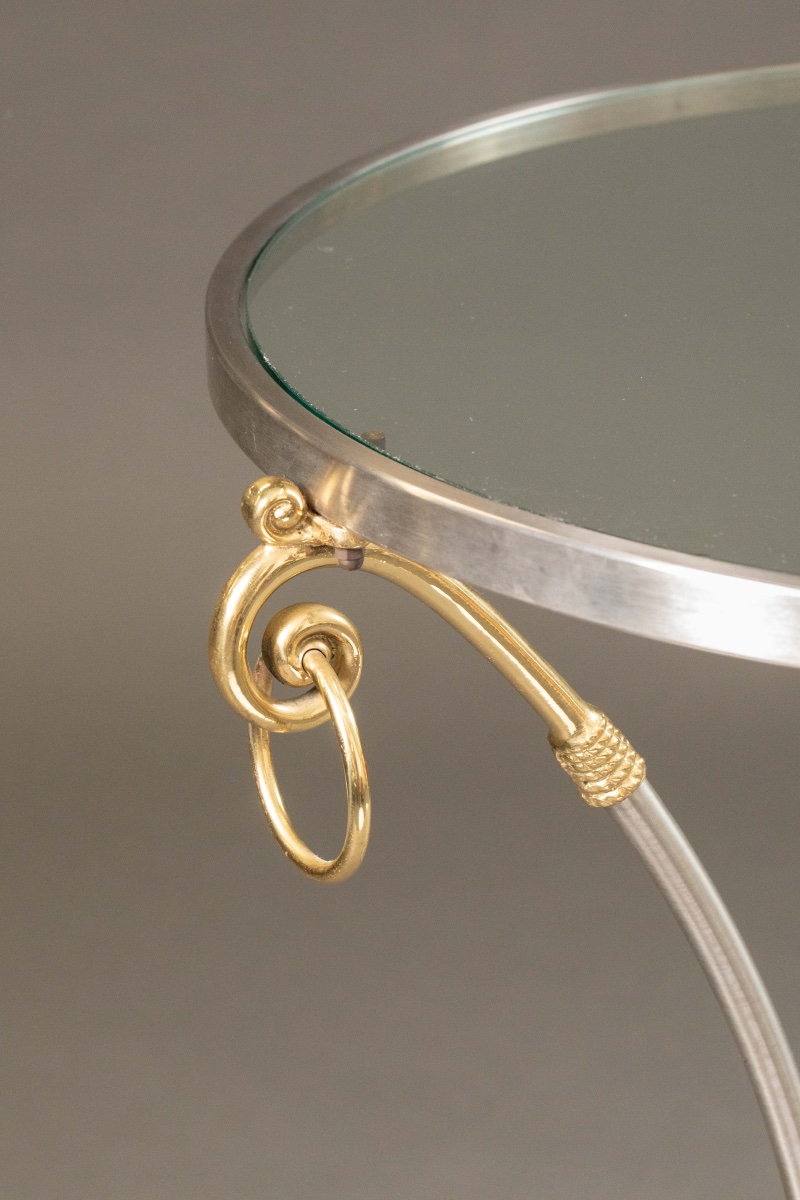 Jansen-style Brass And Steel Side Table With Glass Top-photo-8