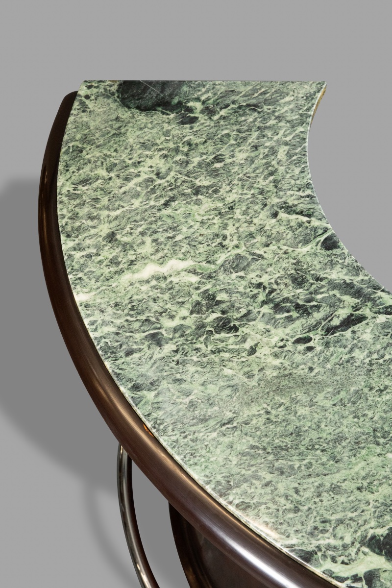 Bar semi-circulaire plateau en marbre avec deux tabourets -photo-4