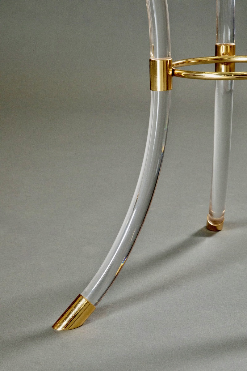 Pair Of Side Tables In Plexiglass And Gilded Brass – French Work Circa 1970-photo-6
